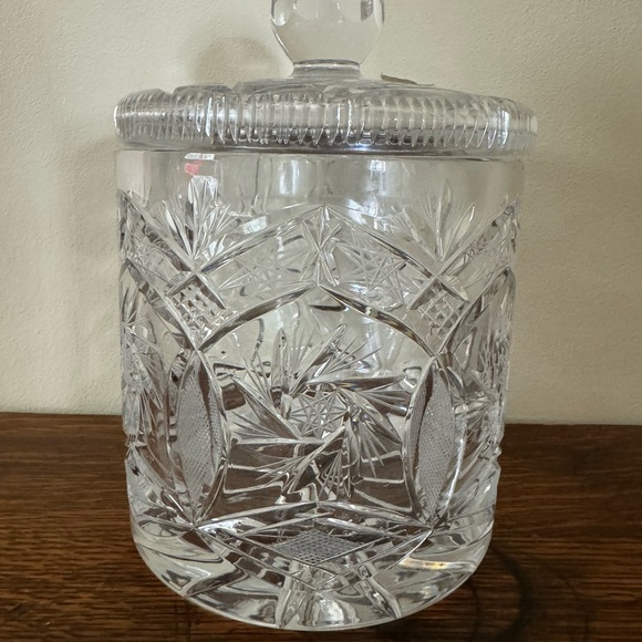 Vintage crystal clear cookie jar container pin wheel pattern - Picture 1 of 6